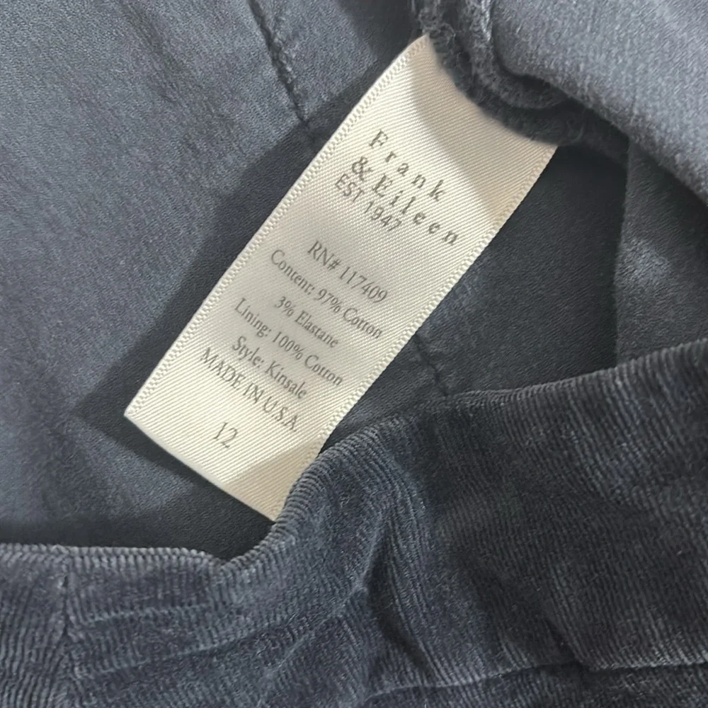 Frank & Eileen Kinsale Raw Hem Corduroy Pants Navy Blue size 12 - Picture 12 of 13